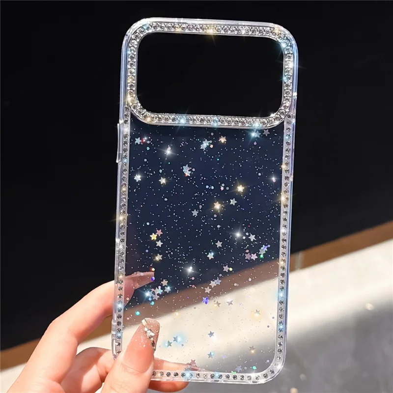 For iPhone 17 Pro Case Rhinestone Edge Glitter Back TPU + PC IMD Phone Cover - Glitter Little Stars