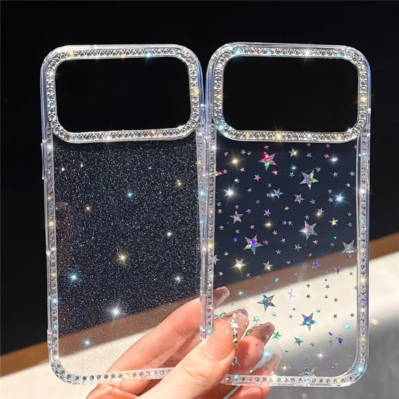 For iPhone 17 Pro Case Rhinestone Edge Glitter Back TPU + PC IMD Phone Cover - Glitter Little Stars