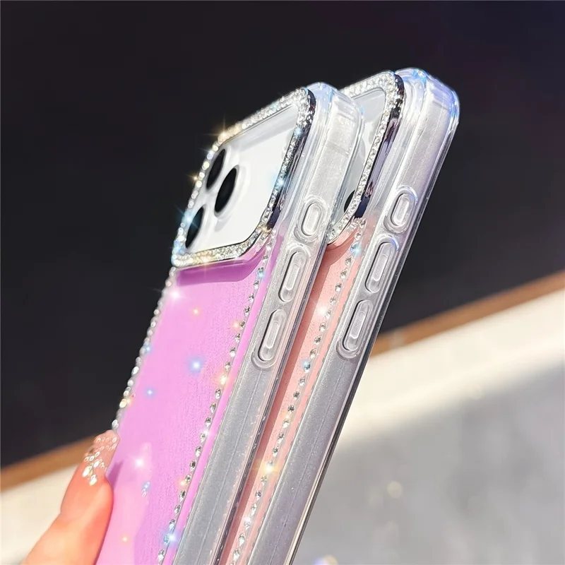 For iPhone 17 Pro Case Rhinestone Edge Glitter Back TPU + PC IMD Phone Cover - Glitter Little Stars