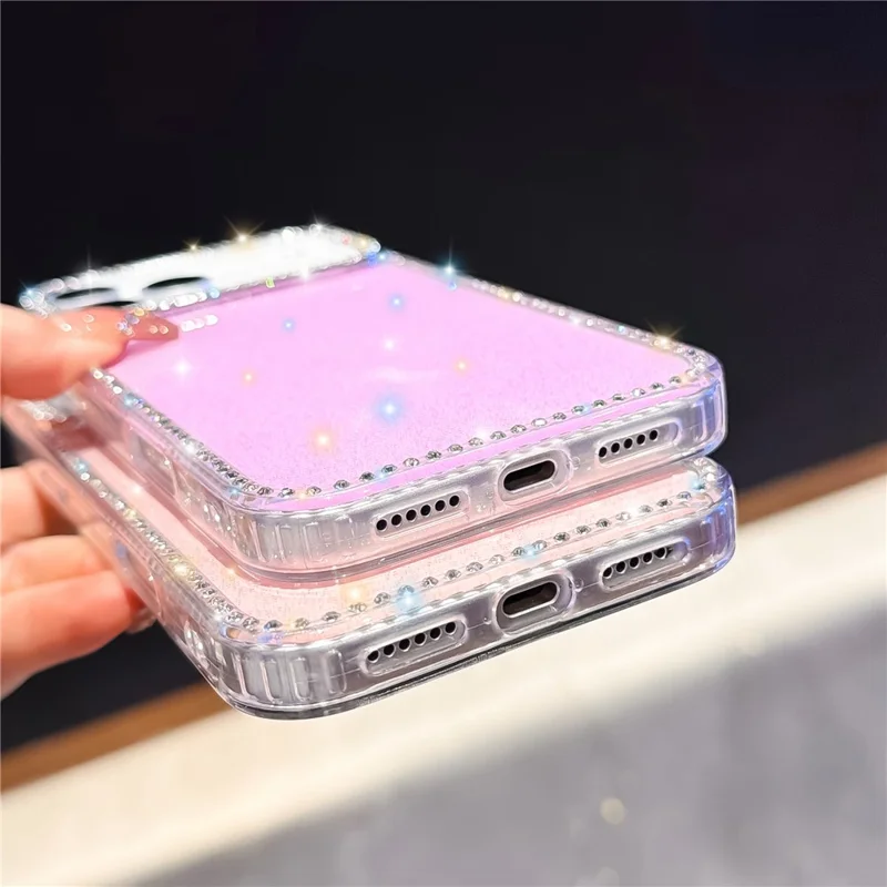 For iPhone 17 Pro Case Rhinestone Edge Glitter Back TPU + PC IMD Phone Cover - Glitter Little Stars