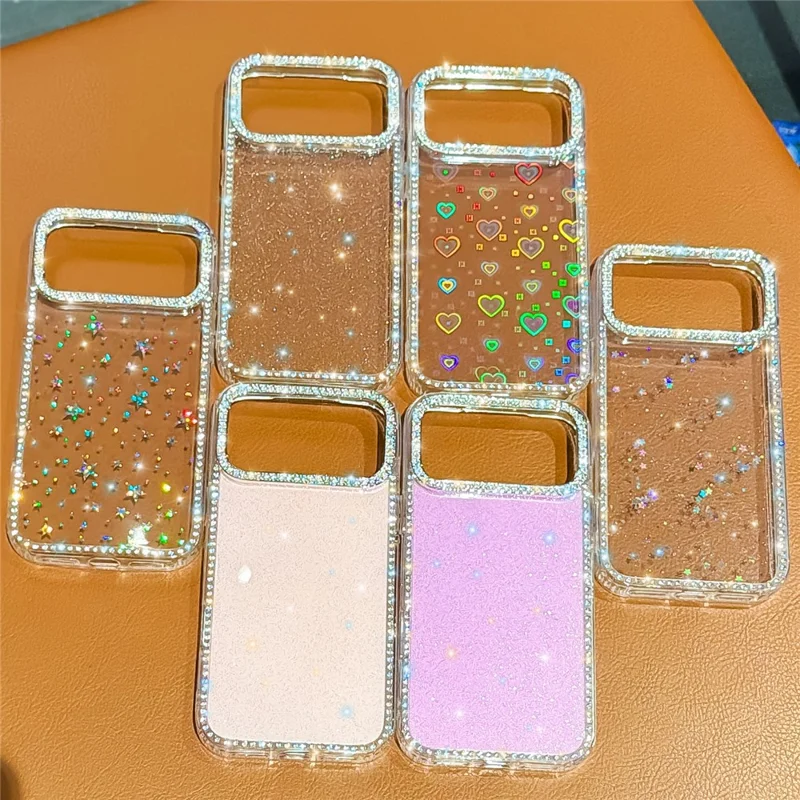 For iPhone 17 Pro Case Rhinestone Edge Glitter Back TPU + PC IMD Phone Cover - Glitter Little Stars