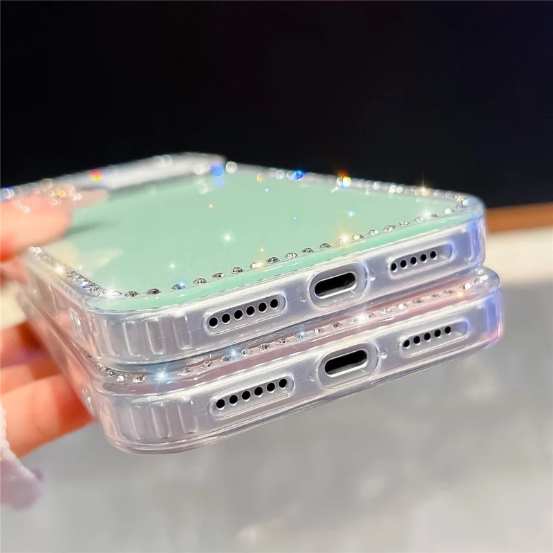 For iPhone 17 Pro Max Case Rhinestone Edge Glitter Back TPU + PC IMD Phone Cover - Glitter White