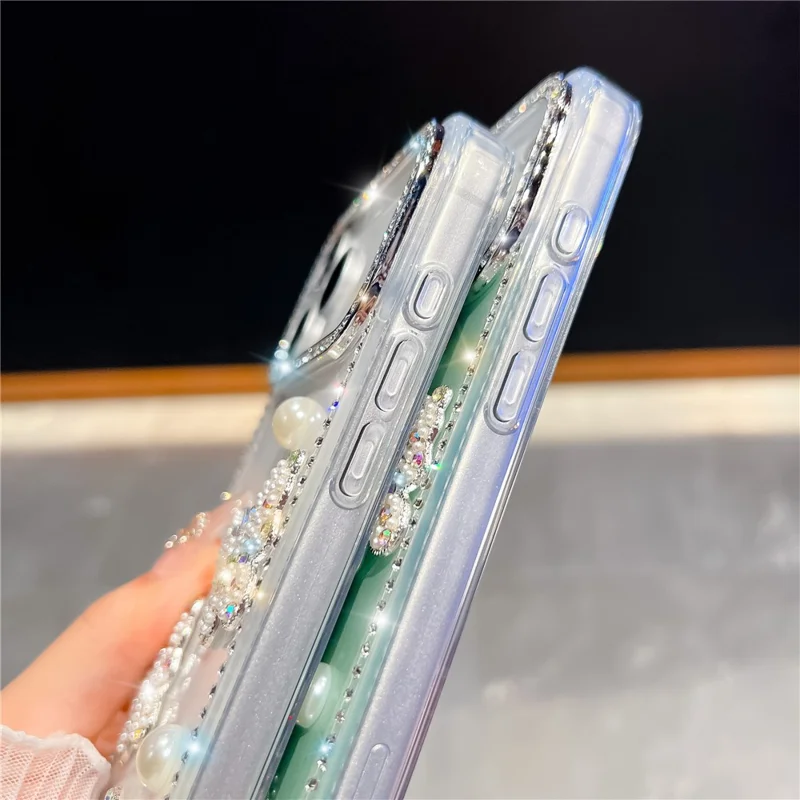 Per iPhone 17 Pro Custodia Bordo Rhinestone Perla Decorazione Farfalla TPU + PC IMD Custodia Telefonica - Trasparente Stellato