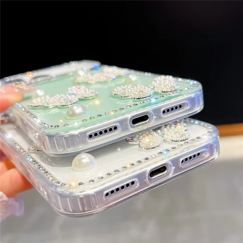 Per iPhone 17 Pro Custodia Bordo Rhinestone Perla Decorazione Farfalla TPU + PC IMD Custodia Telefonica - Trasparente Stellato