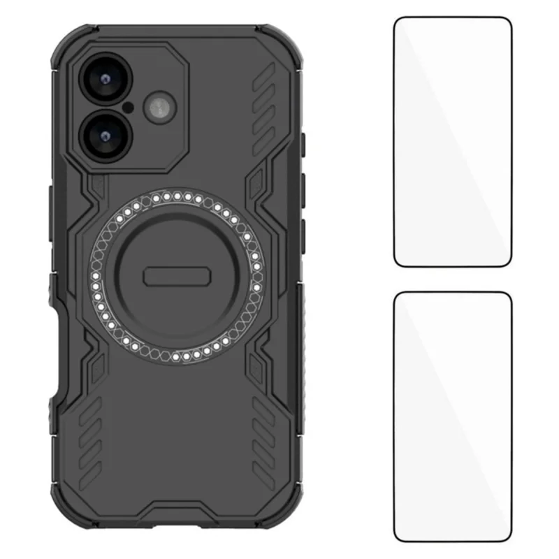 WANLONFENG Serie DJ Funda Magnética de PC y TPU para iPhone 17 con 2 Láminas de Vidrio Templado - Negro