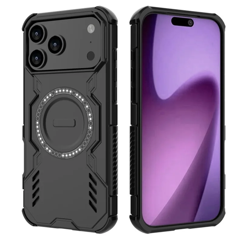 WANLONFENG DJ Series per iPhone 17 Pro Max Cover Magnetico PC TPU con 2 Pellicole Protettive Schermo (Foro Grande per Lente) - Nero