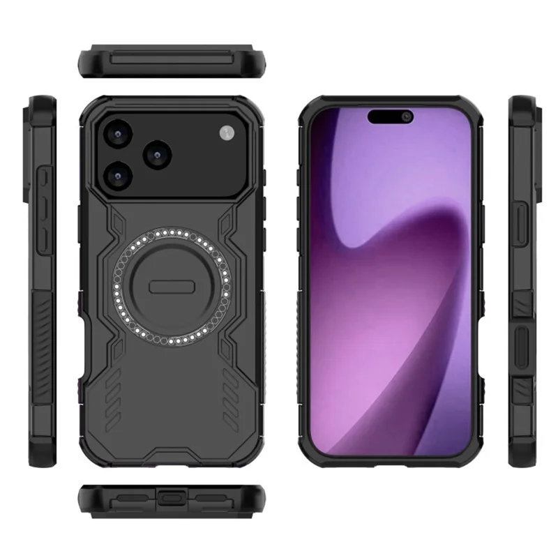 WANLONFENG DJ Series per iPhone 17 Pro Max Cover Magnetico PC TPU con 2 Pellicole Protettive Schermo (Foro Grande per Lente) - Nero