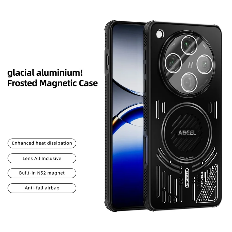 ABEEL Pour Oppo Find X8 Pro 5G Étui Magnétique en Alliage d'Aluminium + PC + TPU avec Dissipation Thermique - Noir