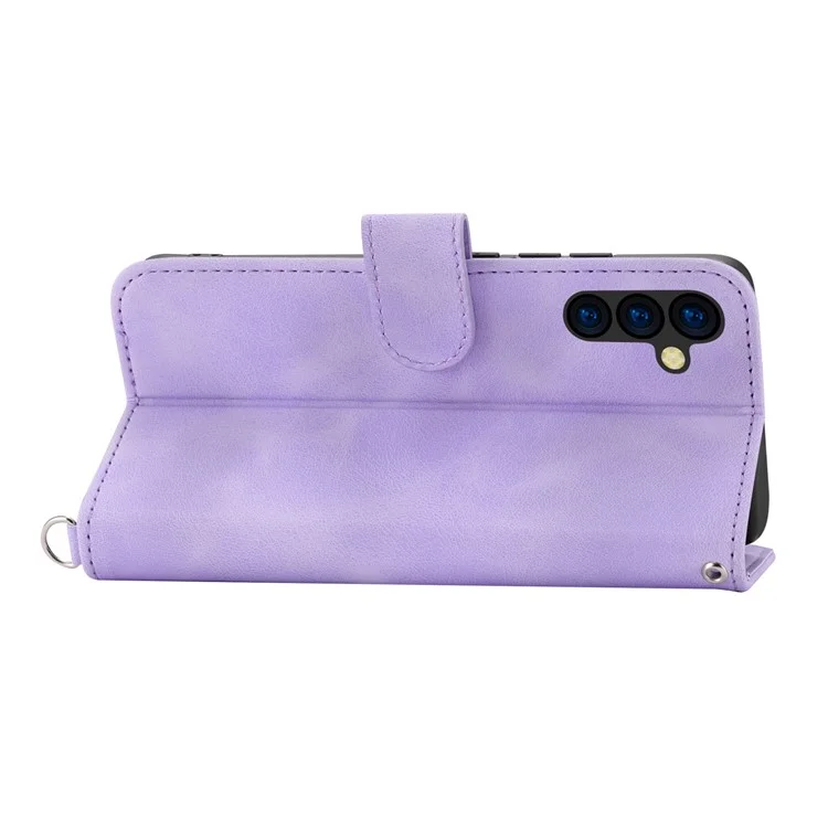 Para Samsung Galaxy A14 5G / A14 4G Funda de Cuero con Estampado de Flores Múltiples Ranuras para Tarjetas Soporte para Teléfono Billetera con Correa - Morado Claro