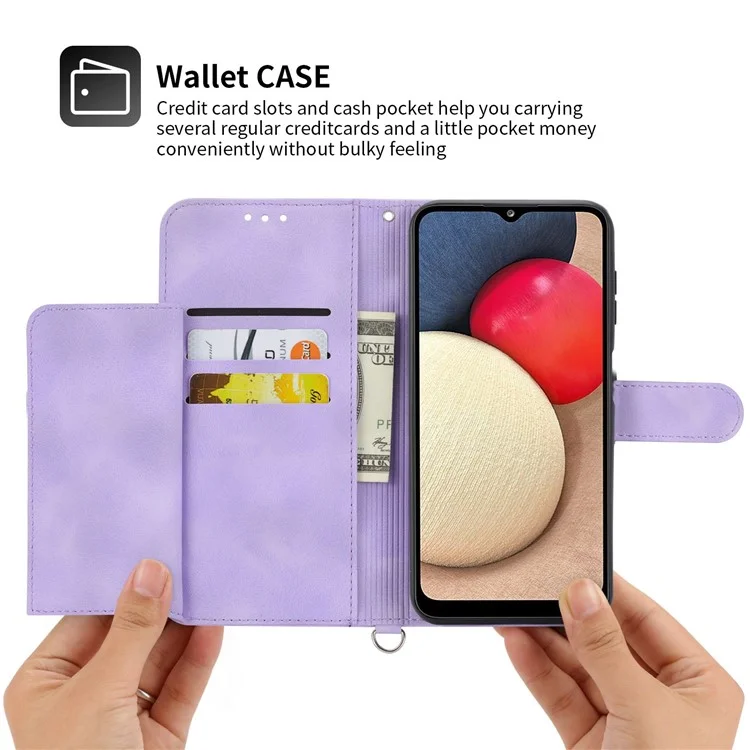Para Samsung Galaxy A14 5G / A14 4G Funda de Cuero con Estampado de Flores Múltiples Ranuras para Tarjetas Soporte para Teléfono Billetera con Correa - Morado Claro