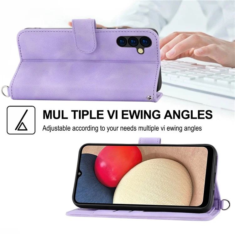 Para Samsung Galaxy A14 5G / A14 4G Funda de Cuero con Estampado de Flores Múltiples Ranuras para Tarjetas Soporte para Teléfono Billetera con Correa - Morado Claro