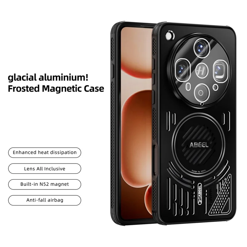 ABEEL For Oppo Find X8 Ultra 5G Magnetic Case Aluminium Alloy + PC + TPU Hollow Heat Dissipation Phone Cover - Black