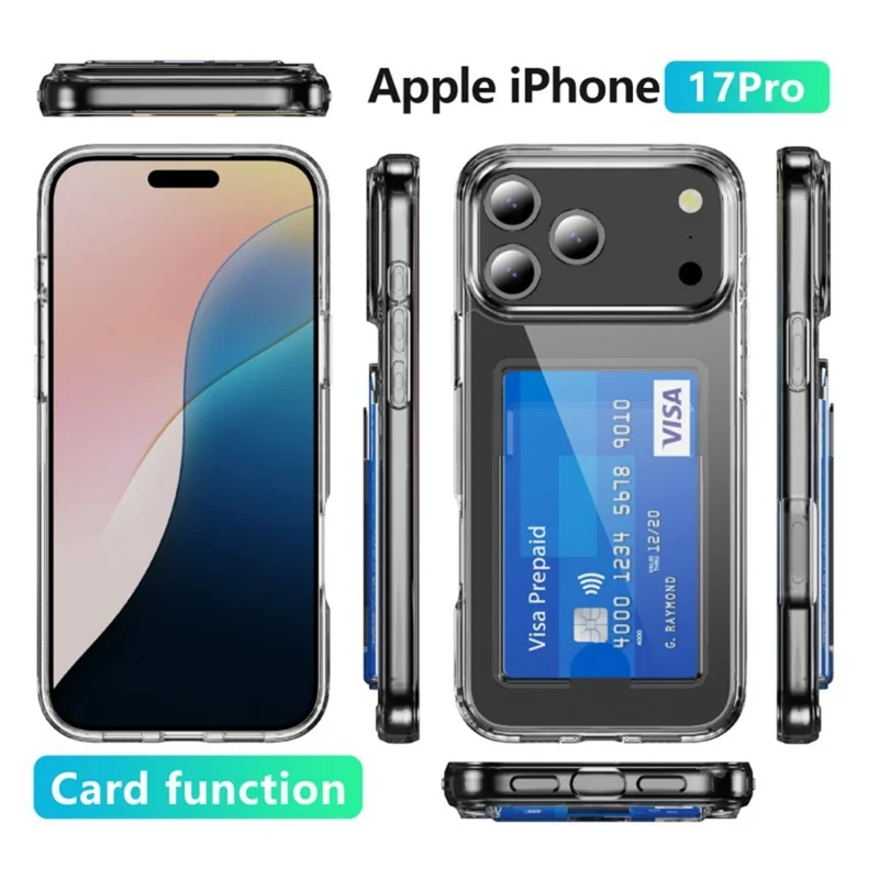 Funda WANLONFENG CK1 para iPhone 17 Pro con Soporte de Tarjetas - Carcasa de PC y TPU con 2 Películas Protectoras (Orificio Grande para Lente)