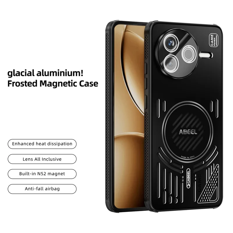 ABEEL pour Xiaomi Redmi K80 5G / Poco F7 Pro 5G Étui Magnétique en Alliage d'Aluminium + PC + TPU avec Dissipation Thermique - Noir
