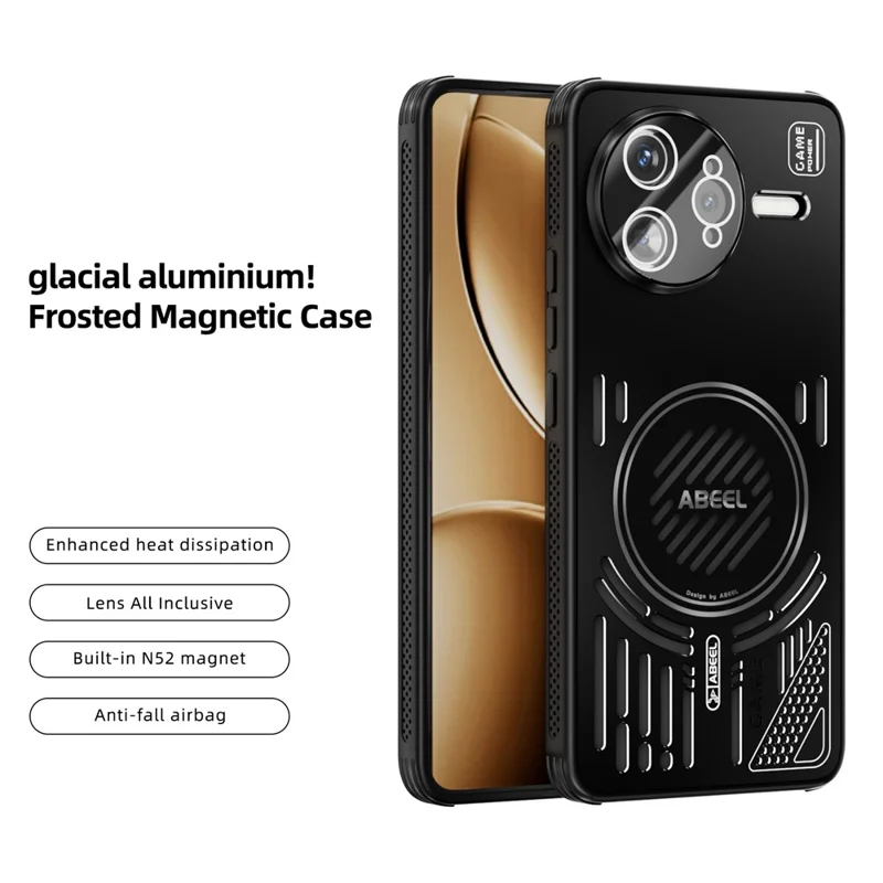 ABEEL per Xiaomi Redmi K80 Pro 5G / Poco F7 Ultra 5G Cover Magnetica in Lega di Alluminio + PC + TPU con Dissipazione del Calore - Nero