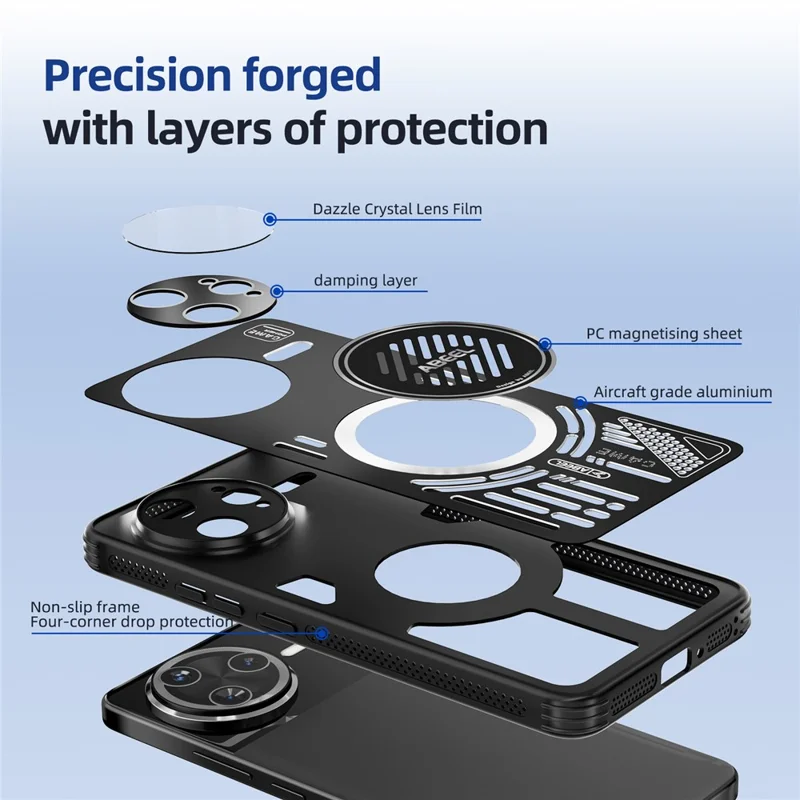 ABEEL per Xiaomi Redmi K80 Pro 5G / Poco F7 Ultra 5G Cover Magnetica in Lega di Alluminio + PC + TPU con Dissipazione del Calore - Nero