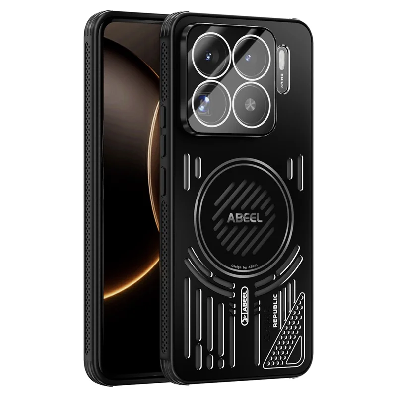 Funda magnética ABEEL para Xiaomi 15S Pro, de aleación de aluminio + PC + TPU, con disipación de calor hueca - Negro
