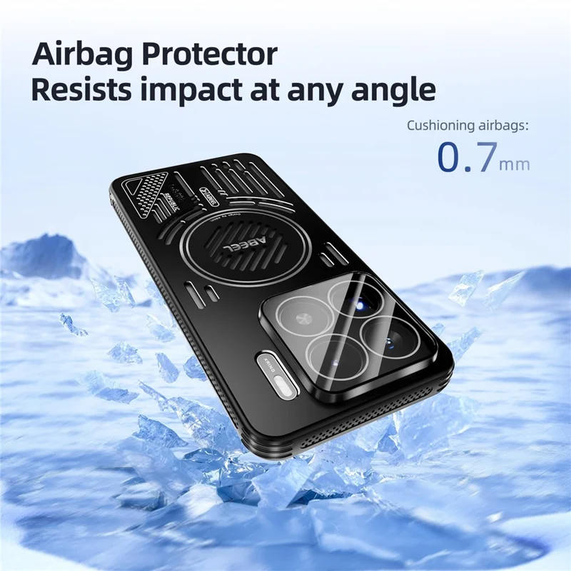 Funda magnética ABEEL para Xiaomi 15S Pro, de aleación de aluminio + PC + TPU, con disipación de calor hueca - Negro