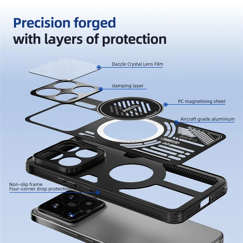Funda magnética ABEEL para Xiaomi 15S Pro, de aleación de aluminio + PC + TPU, con disipación de calor hueca - Negro
