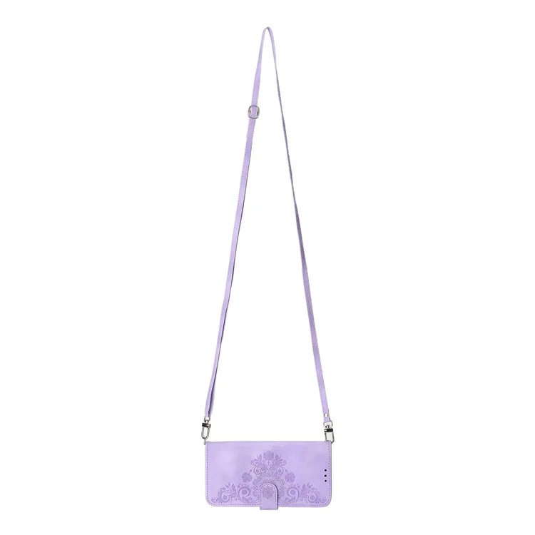 Custodia Per Fiori di Fiori Impressi Per Xiaomi Poco X4 Pro 5G, Cuoio Per la Pelle Cuoio Per il Portafoglio Per il Telefono Con Cinghia Del Polso e Spalla - Viola Chiaro
