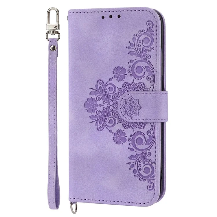 Custodia Per Fiori di Fiori Impressi Per Xiaomi Poco X4 Pro 5G, Cuoio Per la Pelle Cuoio Per il Portafoglio Per il Telefono Con Cinghia Del Polso e Spalla - Viola Chiaro