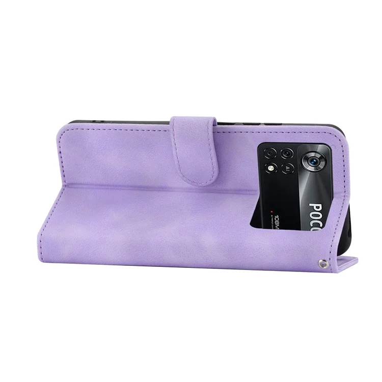 Custodia Per Fiori di Fiori Impressi Per Xiaomi Poco X4 Pro 5G, Cuoio Per la Pelle Cuoio Per il Portafoglio Per il Telefono Con Cinghia Del Polso e Spalla - Viola Chiaro