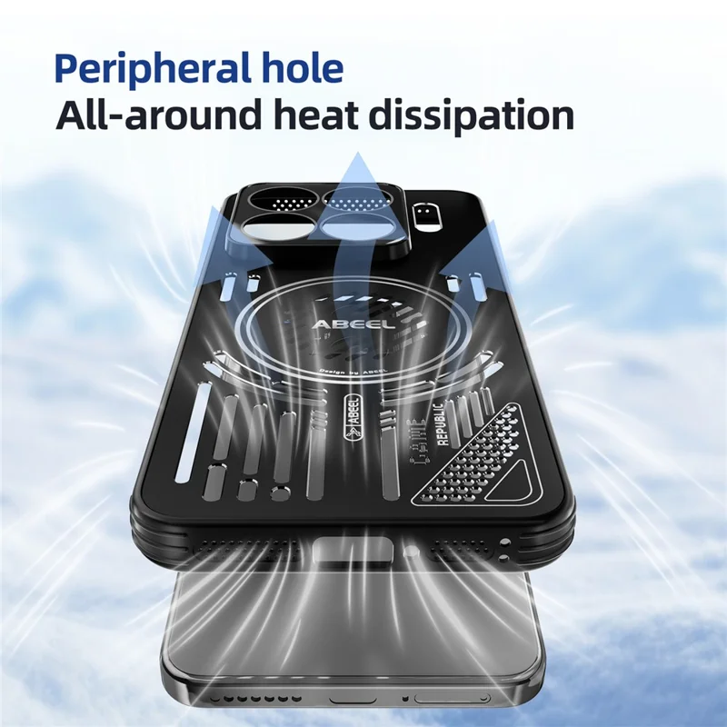Capa Magnética ABEEL para Xiaomi 15 Ultra em Liga de Alumínio + PC + TPU com Dissipação de Calor Vazada - Preto