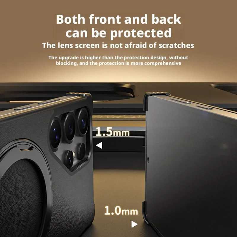 Per Samsung Galaxy S25 Ultra Cover Magnetica con Supporto Borderless in PU + Metallo Antiurto per Retro Telefono - Nero