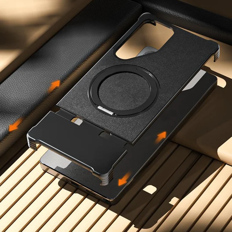 Per Samsung Galaxy S24 Ultra Cover Magnetica con Supporto Borderless PU + Metallo Antiurto per Retro Telefono - Nero