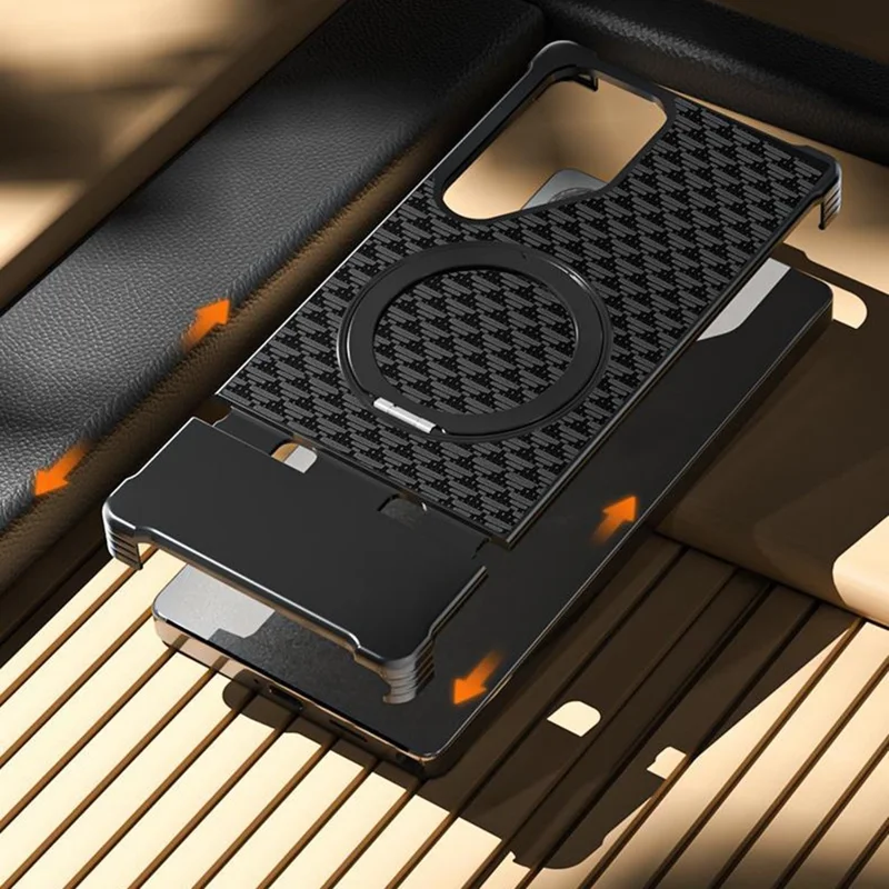 Pour Samsung Galaxy S25 Ultra Étui Magnétique Sans Bordure Texturé en Cuir PU + Support Métallique pour Téléphone - Noir
