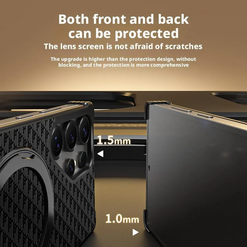 Pour Samsung Galaxy S25 Ultra Étui Magnétique Sans Bordure Texturé en Cuir PU + Support Métallique pour Téléphone - Noir
