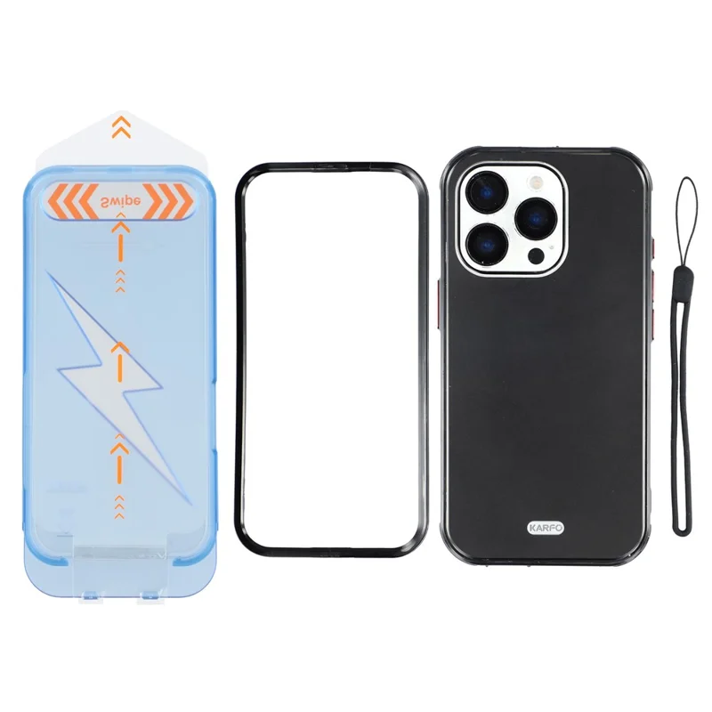 KARFO For iPhone 16 Pro Waterproof Case IP68 TPU PC Phone Cover with Screen Protector  /  Installation Tool - Black