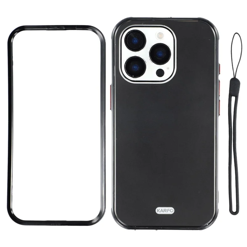 KARFO For iPhone 16 Pro Waterproof Case IP68 TPU PC Phone Cover with Lanyard - Black