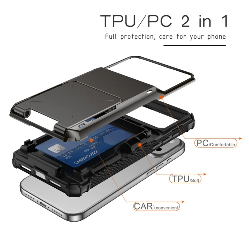Étui pour iPhone 17 Pro en PC + TPU à Double Couche avec Porte-Carte - Noir