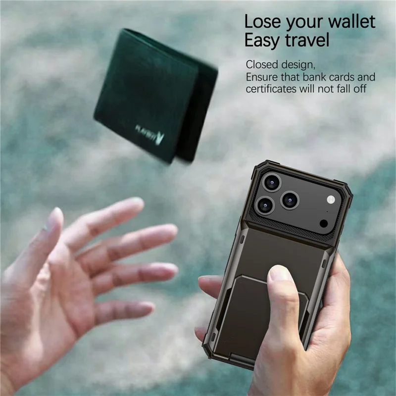 Étui pour iPhone 17 Pro en PC + TPU à Double Couche avec Porte-Carte - Noir