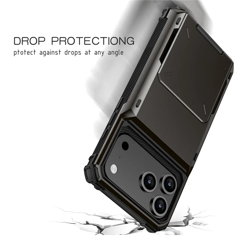 For iPhone 17 Pro Case PC + TPU Dual Layer Back Phone Cover with Card Holder - Yellow