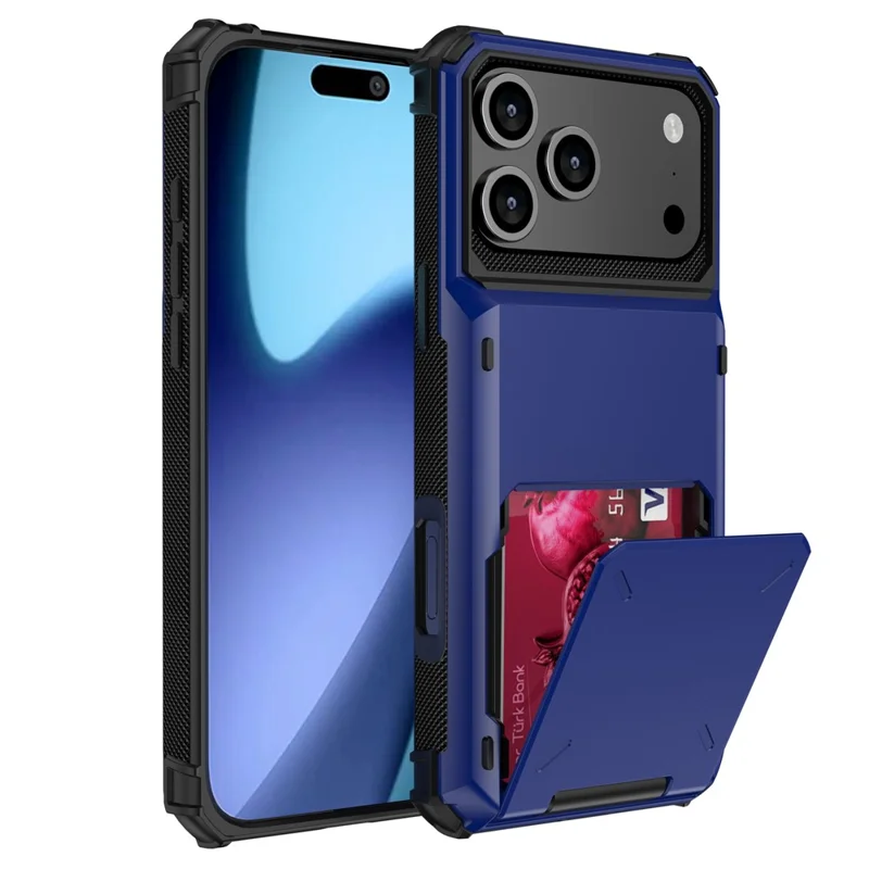 For iPhone 17 Pro Case PC + TPU Dual Layer Back Phone Cover with Card Holder - Blue