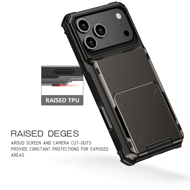 For iPhone 17 Pro Case PC + TPU Dual Layer Back Phone Cover with Card Holder - Blue