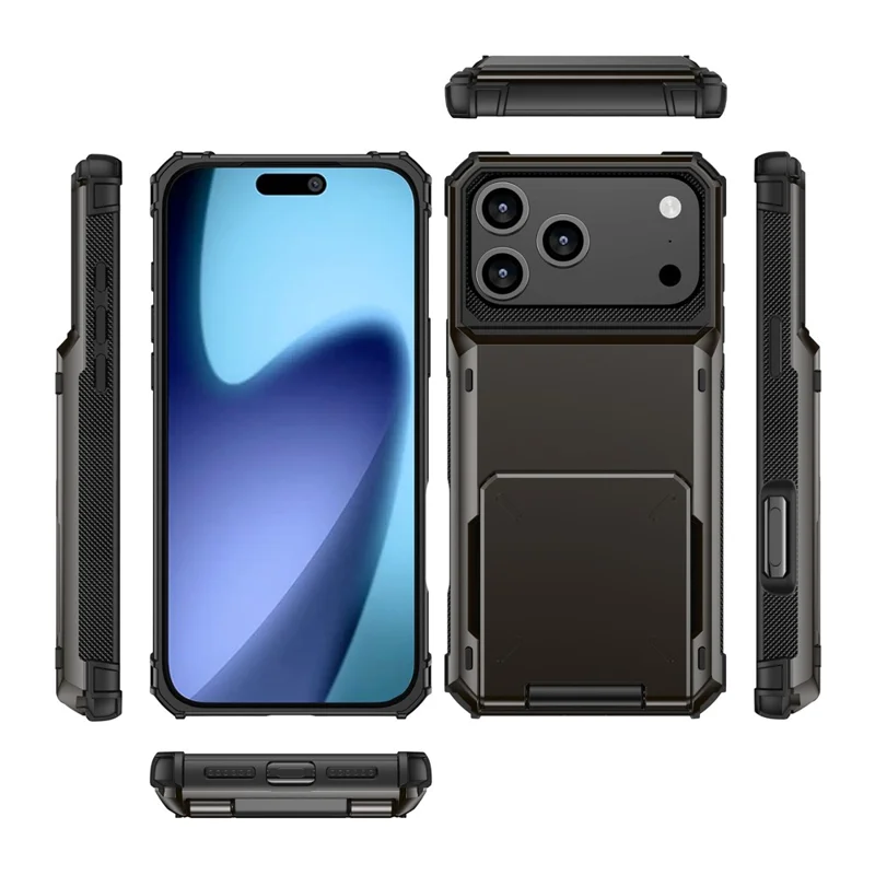 For iPhone 17 Pro Case PC + TPU Dual Layer Back Phone Cover with Card Holder - Blue