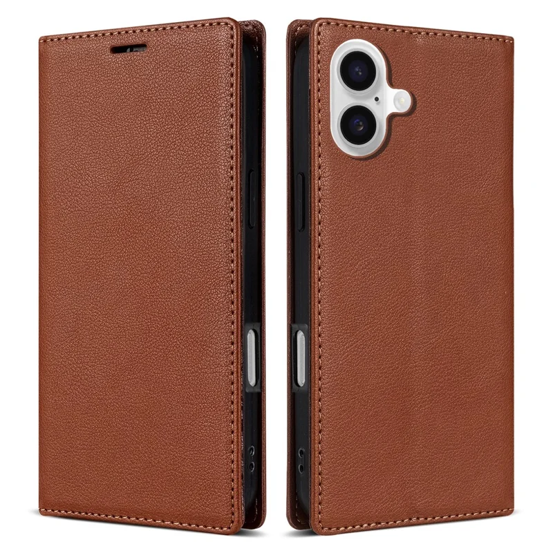 For iPhone 17 Wallet Case Magnetic Closure PU Leather Phone Cover - Brown