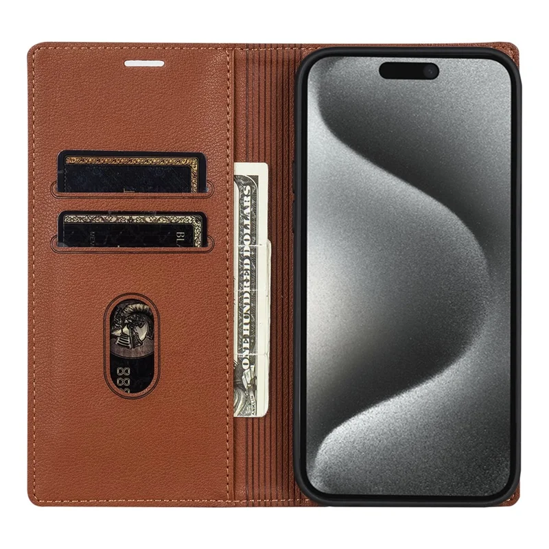 For iPhone 17 Wallet Case Magnetic Closure PU Leather Phone Cover - Brown