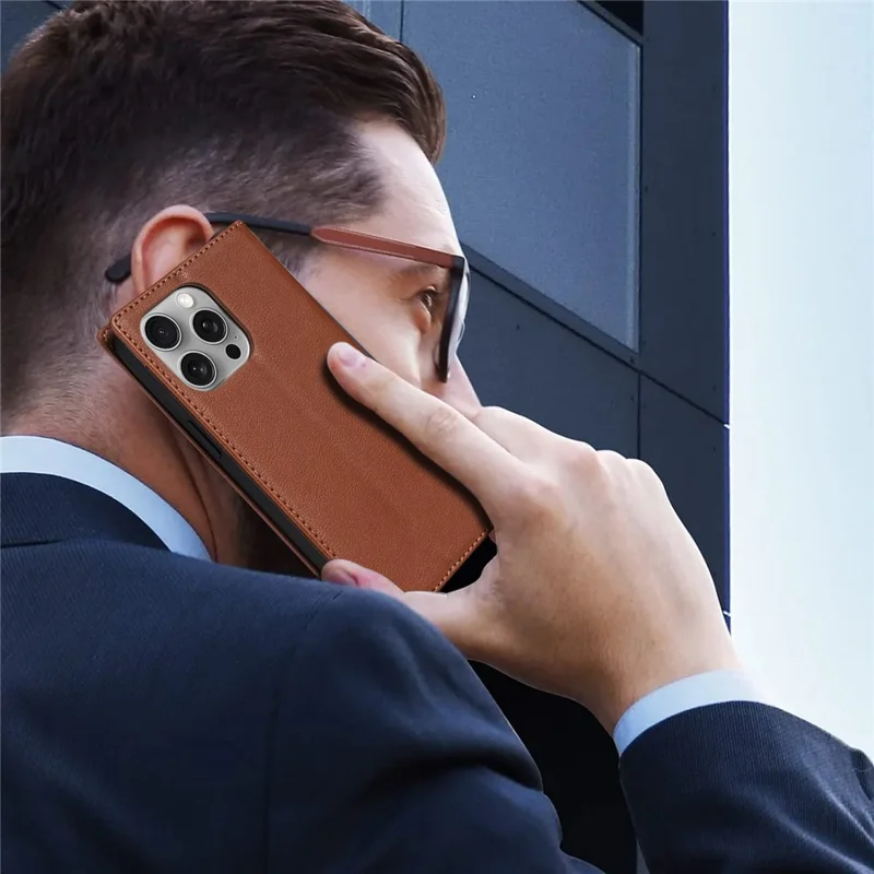 For iPhone 17 Wallet Case Magnetic Closure PU Leather Phone Cover - Brown