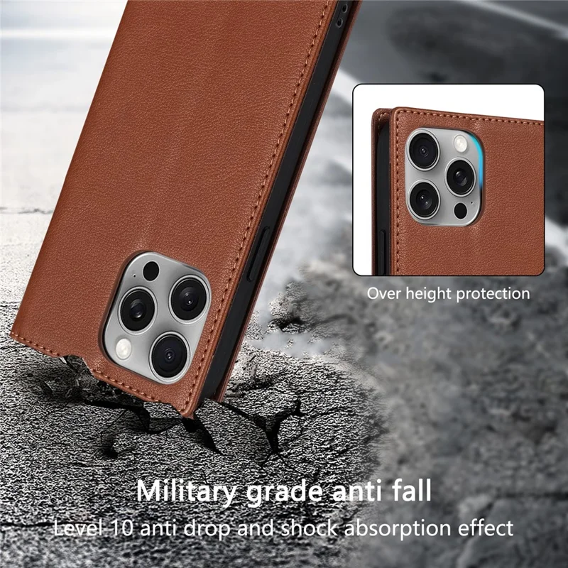 For iPhone 17 Wallet Case Magnetic Closure PU Leather Phone Cover - Brown