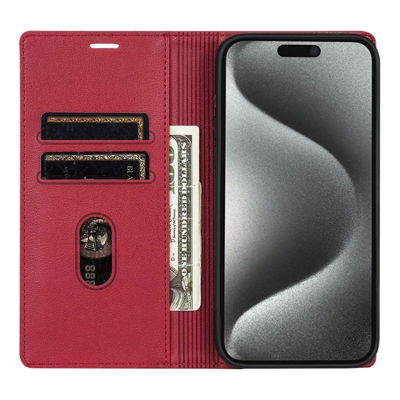 For iPhone 17 Wallet Case Magnetic Closure PU Leather Phone Cover - Red