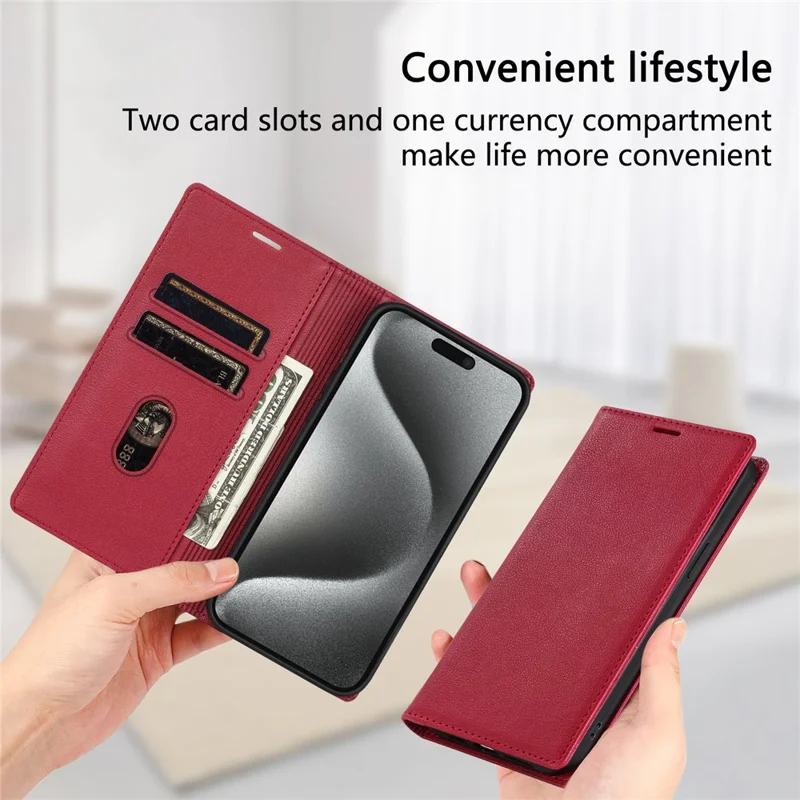 For iPhone 17 Wallet Case Magnetic Closure PU Leather Phone Cover - Red