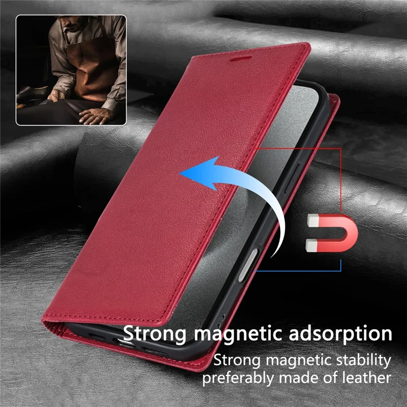 For iPhone 17 Wallet Case Magnetic Closure PU Leather Phone Cover - Red