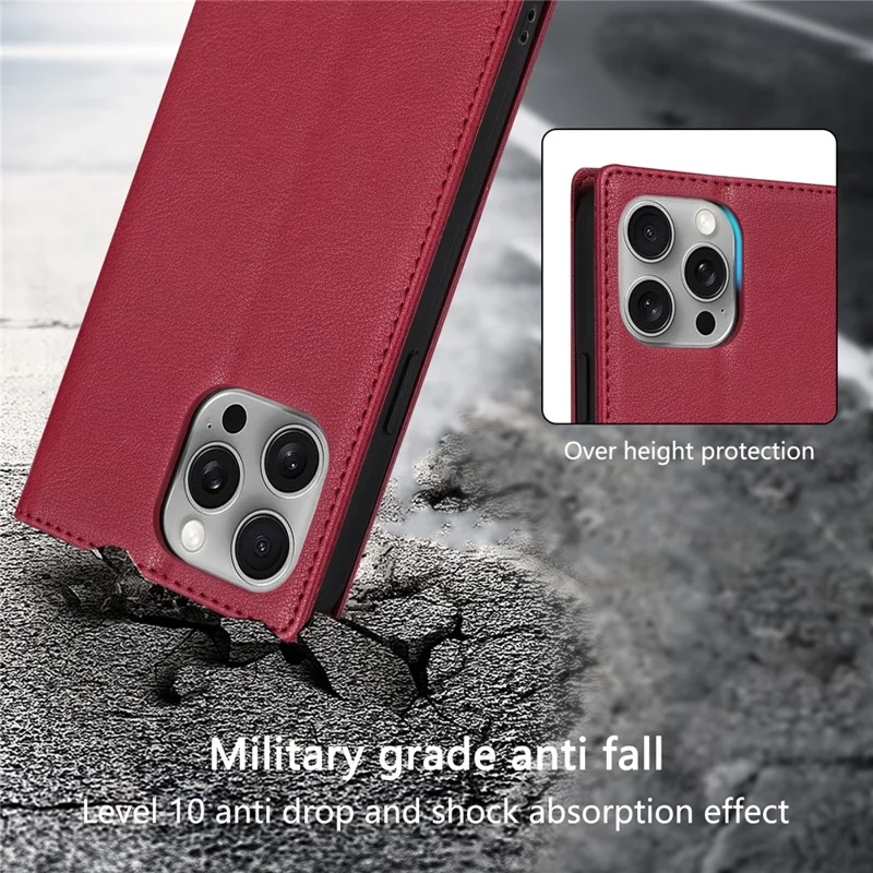 For iPhone 17 Wallet Case Magnetic Closure PU Leather Phone Cover - Red