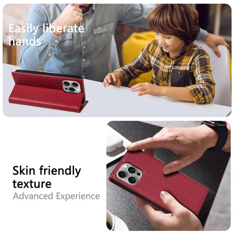 For iPhone 17 Wallet Case Magnetic Closure PU Leather Phone Cover - Red