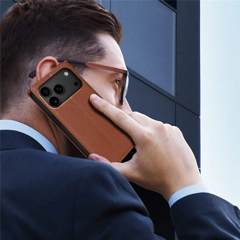 For iPhone 17 Pro Wallet Case Magnetic Closure PU Leather Phone Cover - Brown