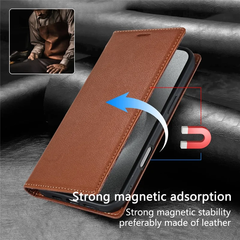 For iPhone 17 Pro Wallet Case Magnetic Closure PU Leather Phone Cover - Brown
